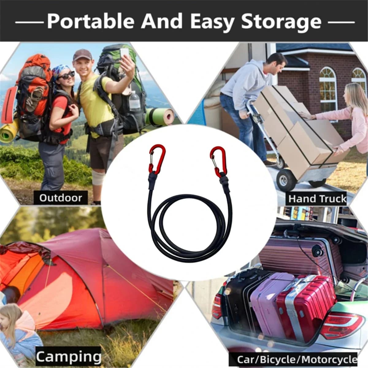 Corde élastique bungee robuste avec mousquetons - Accessoire kayak vélo camping rangement pêche