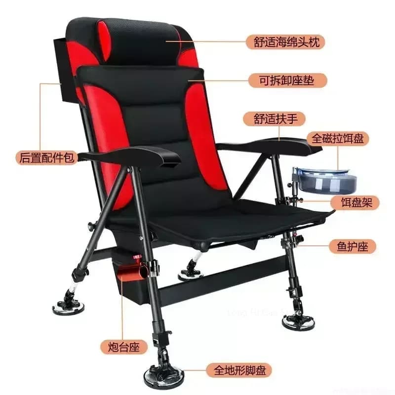 Chaise pêche pliante aluminium réglable inclinable pour pique-nique plage portable