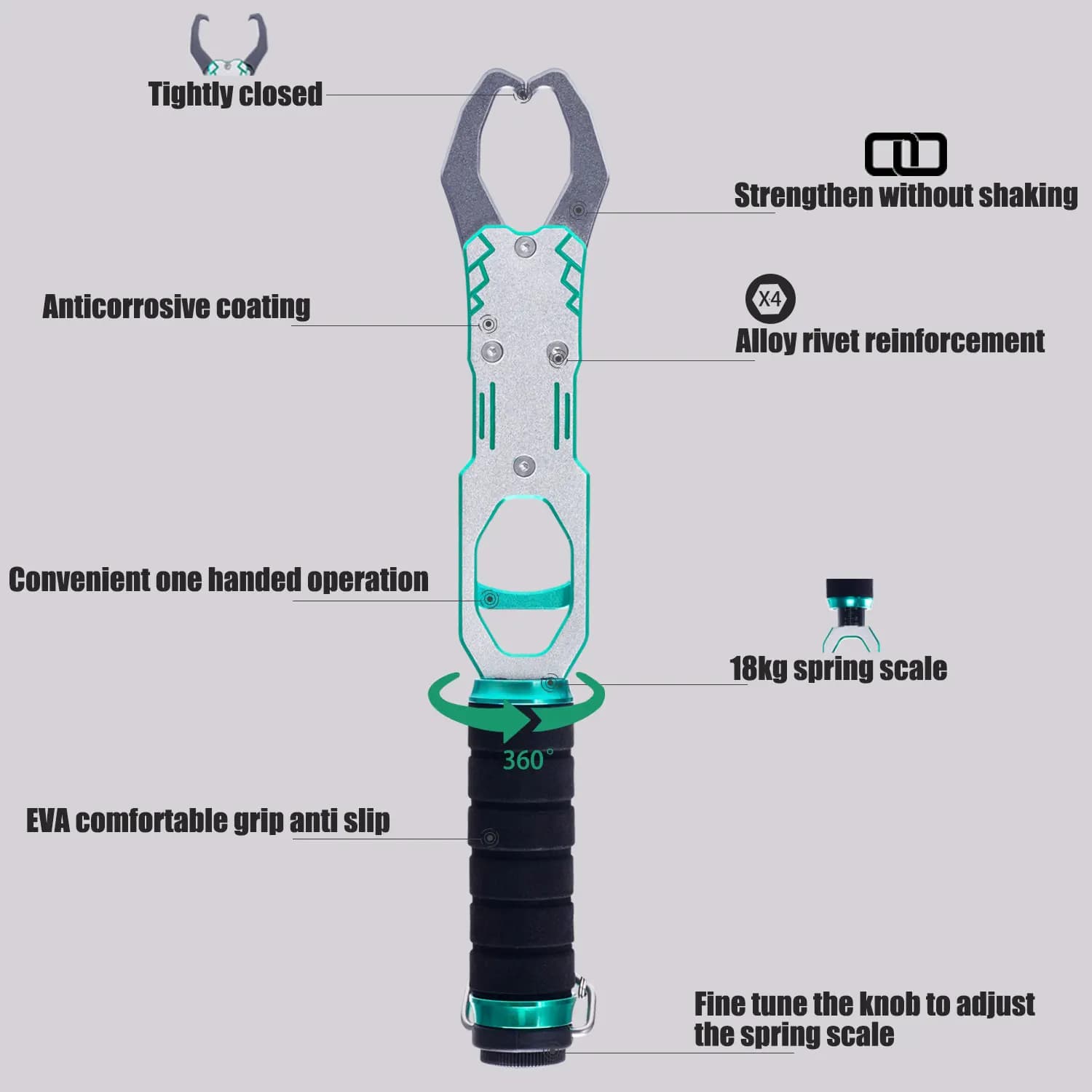 Pinces pêche SAMOLLA set accessoires aluminium 18kg échelle ressort rotation 360° pour eau de mer