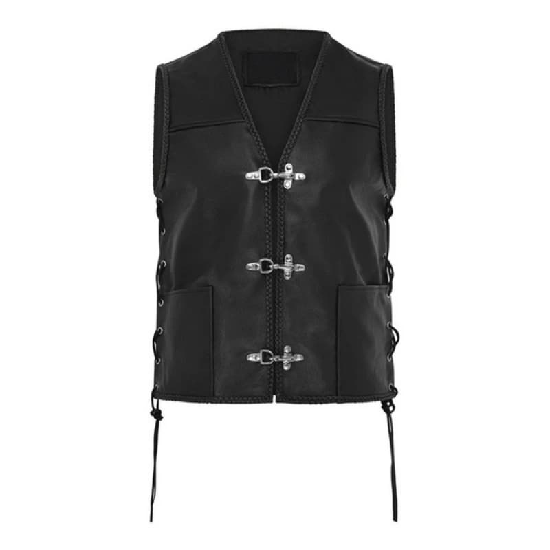 Veste sans manches en fausse fourrure vintage pour hommes - Veston matelassé à col V et tressage latéral grande taille