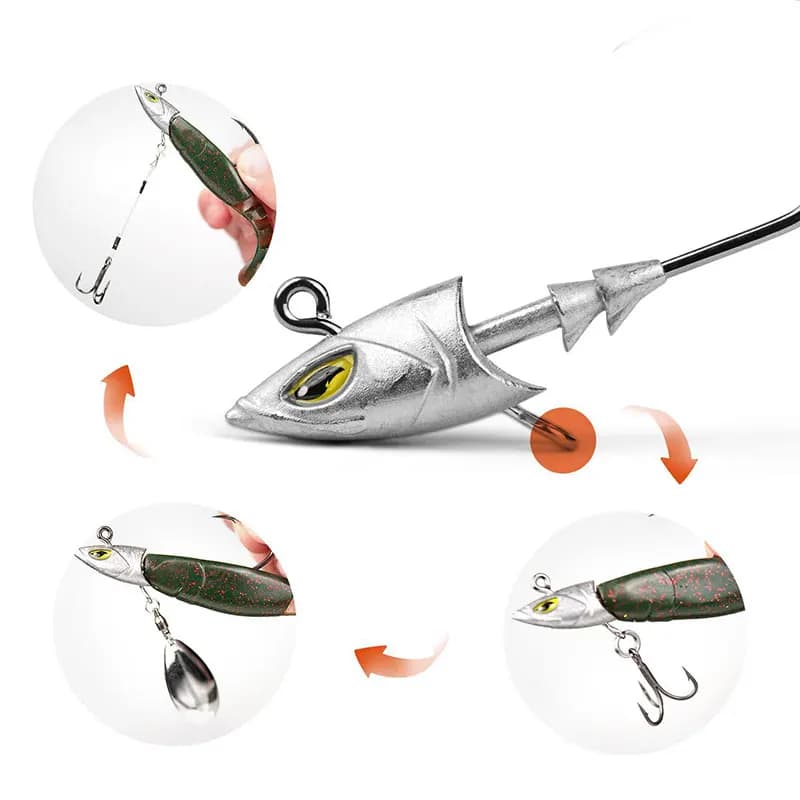 5 hameçons jigging tête triangle 14g à 42g avec yeux 3D - Matériel pêche mer gros poissons