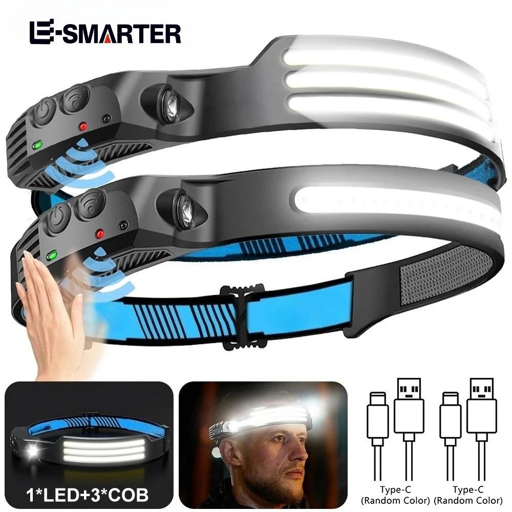Lampe frontale induction COB+LED double technologie - Rechargeable USB étanche multifonction pêche travail