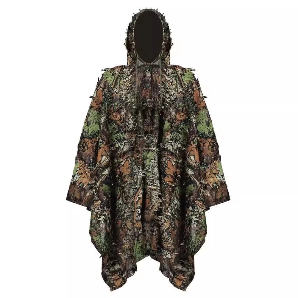 Poncho camouflage feuilles 3D - Discret pour pêche en rivière et sous-bois