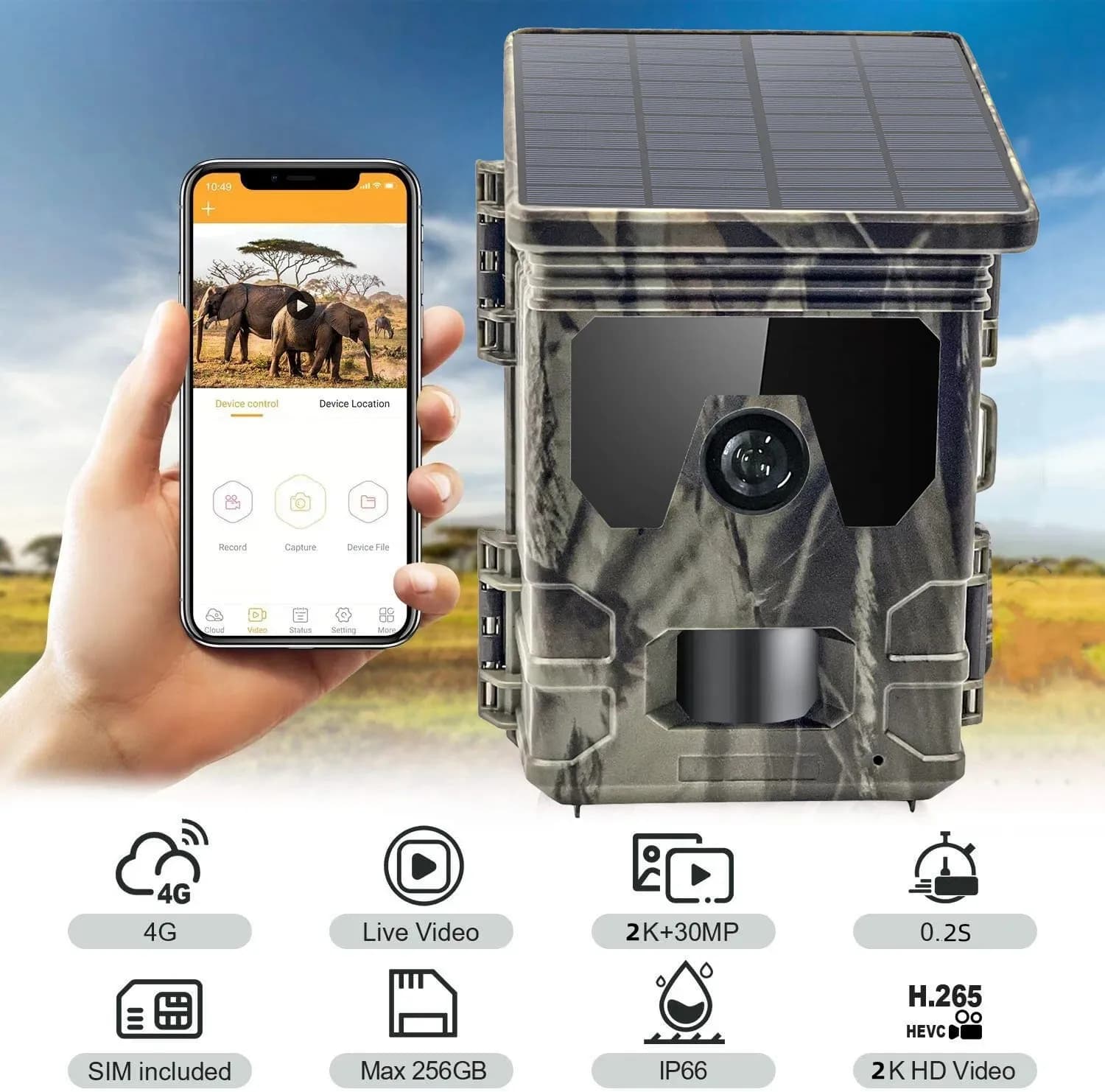 Caméra de chasse solaire 4G 2K 30MP - Détection 120° et enregistrement wildlife avec vision nocturne