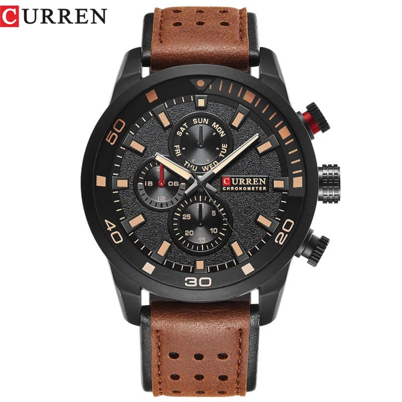 Montre bracelet cuir étanche homme CURREN 8250 affichage minimaliste trois aiguilles style casual business