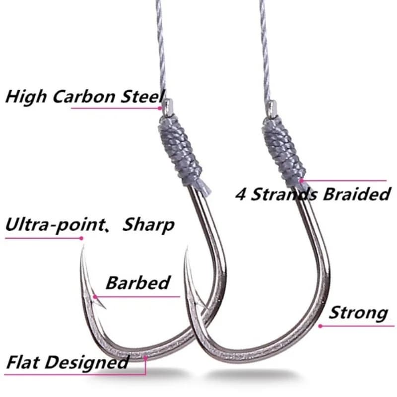 5 hameçons doubles robustes avec sous-ligne pour la pêche, lot de 5 pièces - accessoires montés