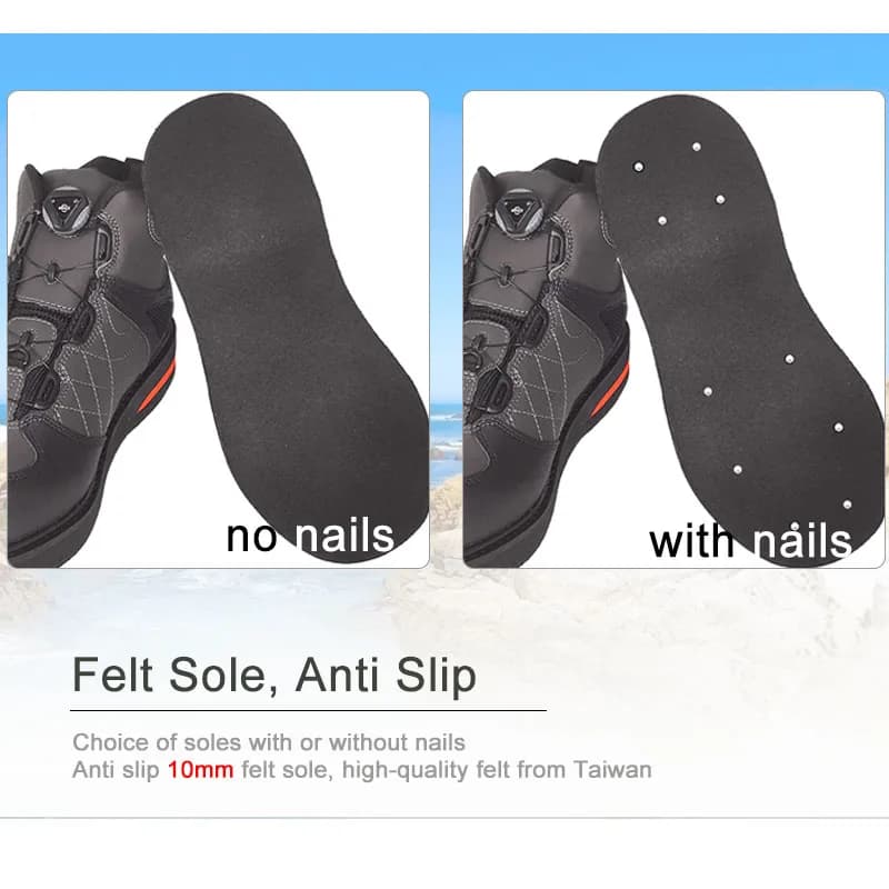 Chaussures de pêche wading anti-dérapantes semelle feutre avec ou sans clous