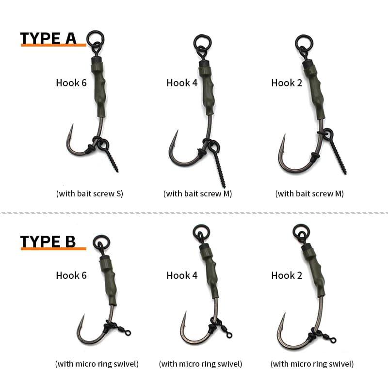 Montage carp fishing Ronnie Rigs prêt à pêcher avec hameçon courbe PTFE et micro ring pour carpe