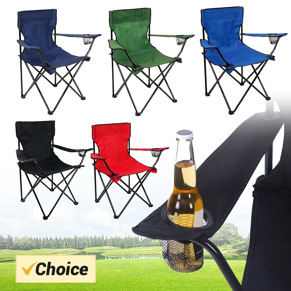 Chaise pliante de pêche avec porte-bouteille - Siège Oxford portable pour plage et camping