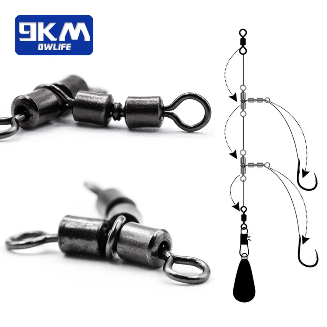 3 Way Fishing Swivels 15-30Pcs - Double Rolling Swivels T-Shape Triple pour Pêche en Mer et Rivière