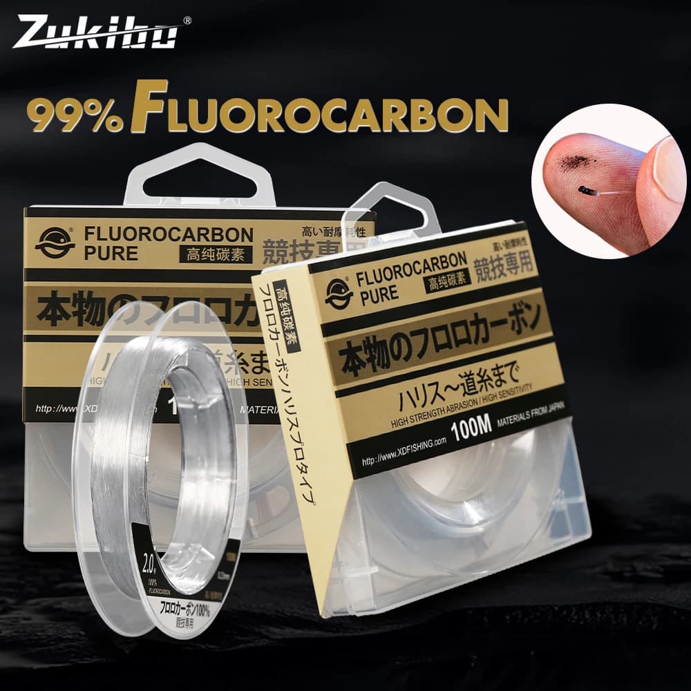 Ligne de pêche fluorocarbone ZUKIBO 100m, basse visibilité pour la carpe et carnassiers, fil coulant