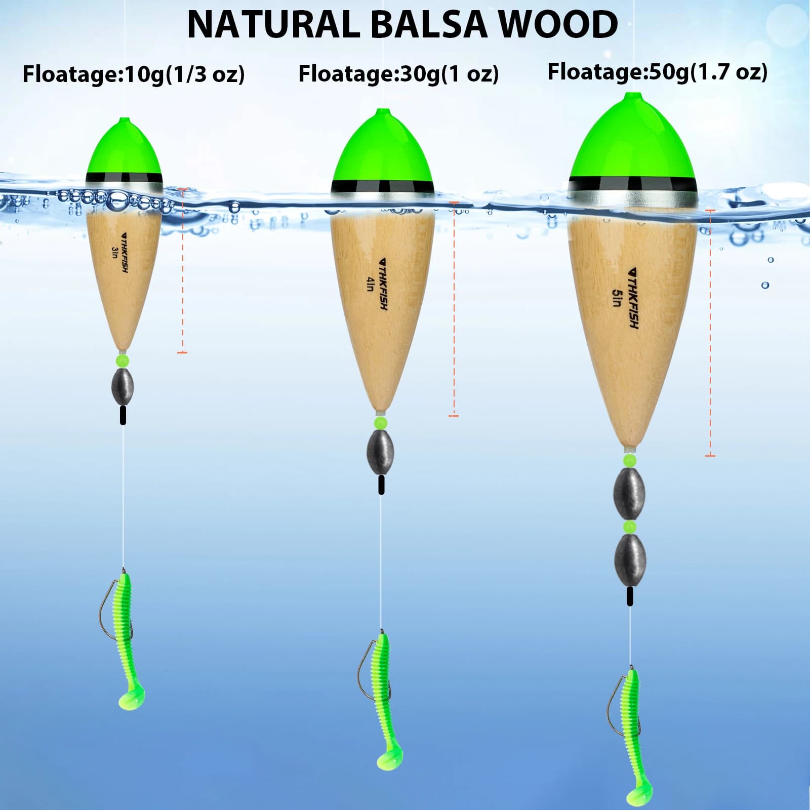 4 flotteurs coulissants THKFISH 5 pouces pour black-bass et perche - Bobbers en bois pour pêche