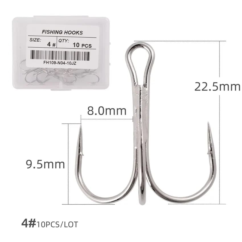 10 hameçons triples blancs affûtés pour pêche - Accessoires et outils de pêche professionnels