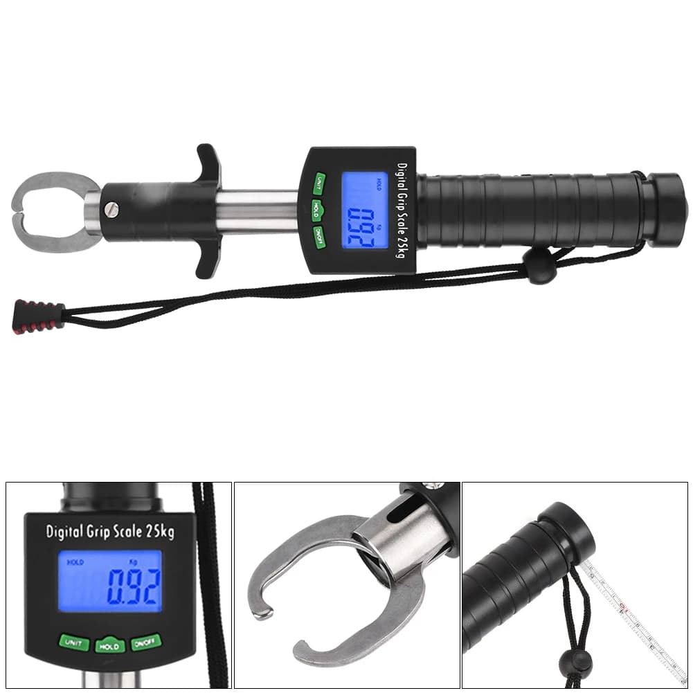 Pèse-poisson digital 3 en 1 grip lip gripper avec pince et mètre ruban 25kg 55lb pour pêche sportive