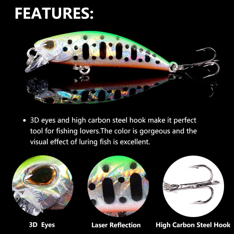 Leurre dur pêche jerkbait minnow 5.8cm 4.9g, appât coulant wobbleur pour carnassiers black minnow