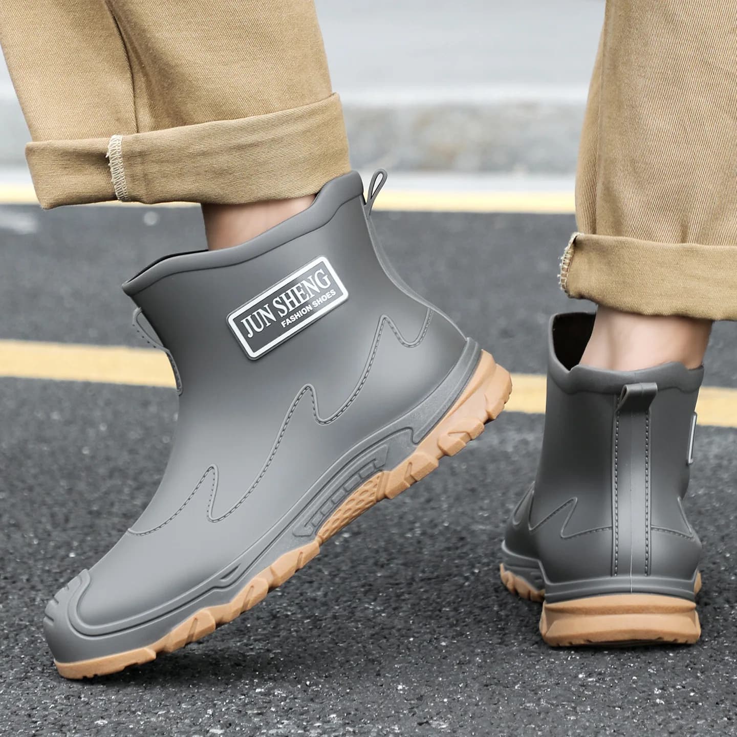 Bottes de pluie courtes homme noir et rouge imperméables antidérapantes pour pêche et activités extérieures