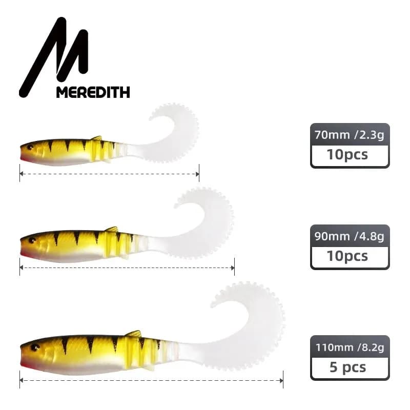 Leurre souple silicone MEREDITH Cannibal Curved Tail 70mm 90mm pour la pêche du bar et carnassiers