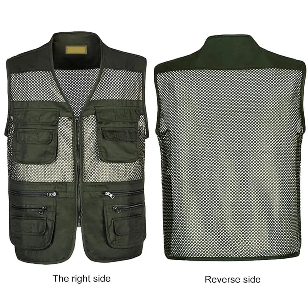 Veste légère mesh homme pour pêche camping travail été sport extérieur fermeture zippée