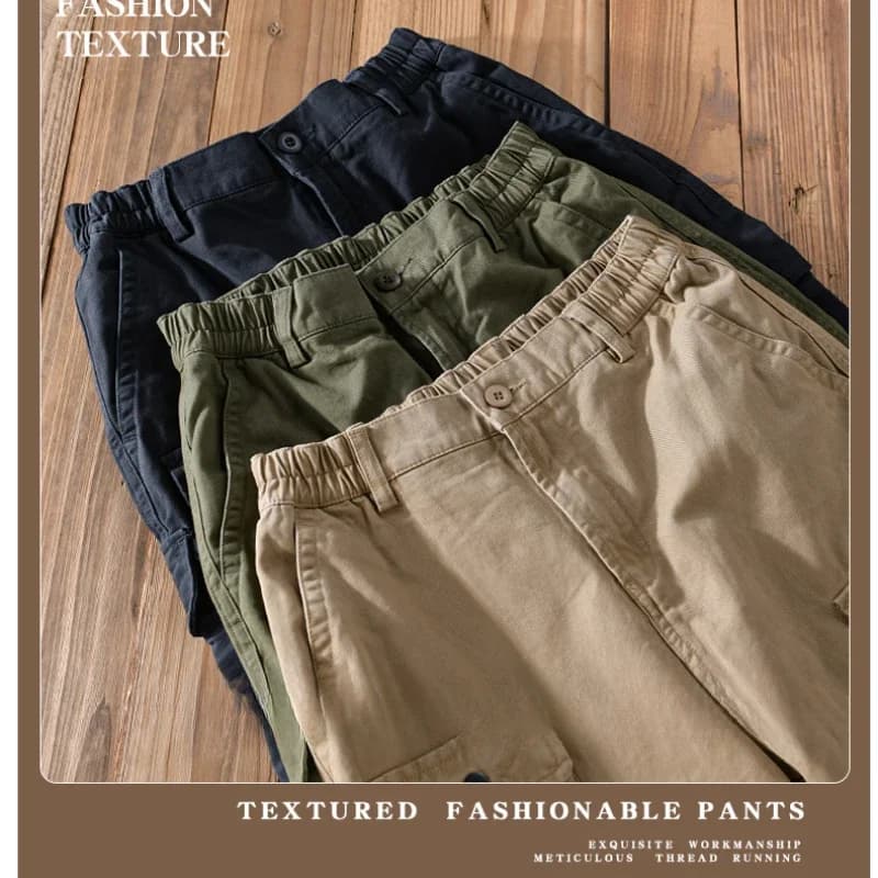 Pantalon cargo rétro 100% coton printemps automne - Pêche streetwear loose jogger homme vêtement décontracté