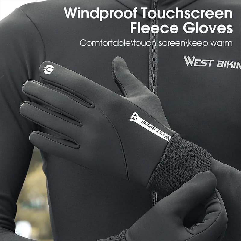 Gants vélo hiver WEST BIKING thermiques coupe-vent avec écran tactile - homme VTT route polaire