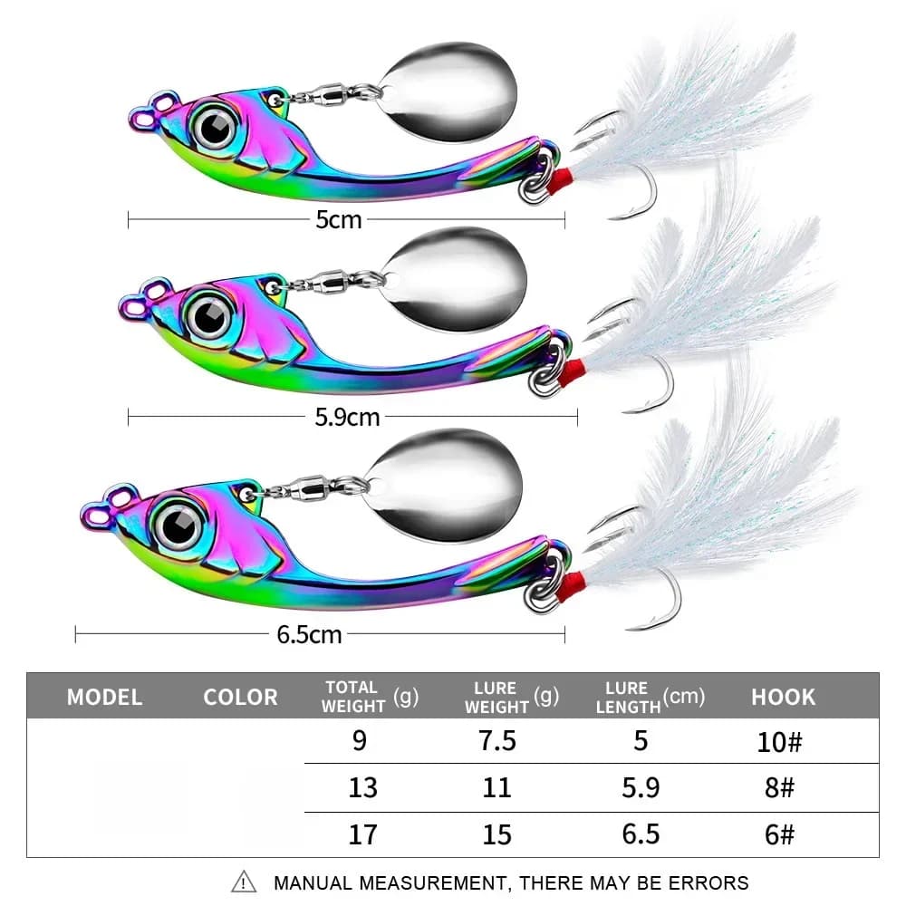 Spinner Bait métallique 7g à 15g avec paillettes pour pêche du brochet et black bass