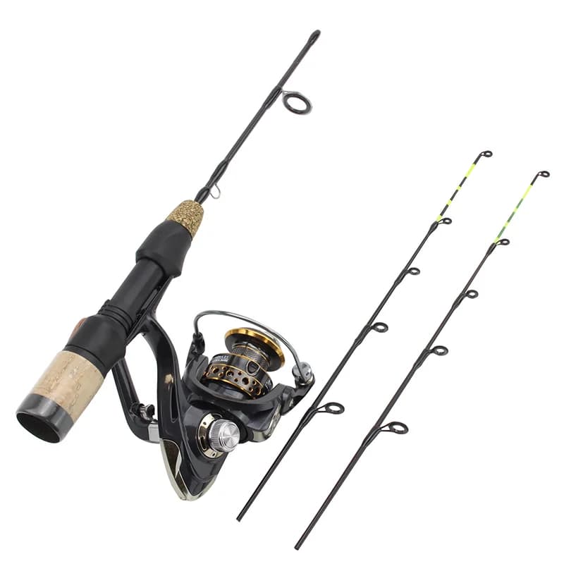 Canne à pêche glace portable 60cm 2 brins carbone léger pour carpe et truite en rivière étang
