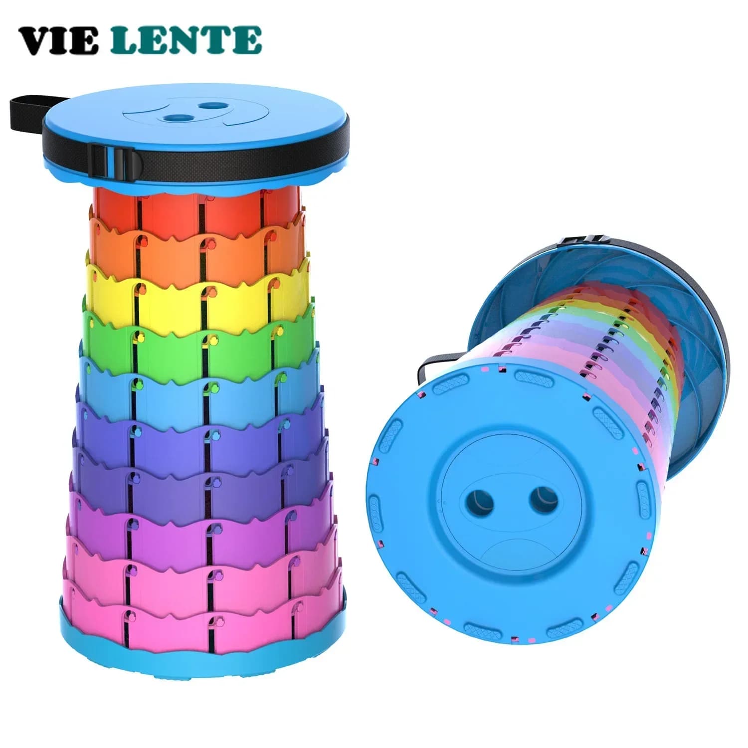 Tabouret rétractable arc-en-ciel pour voyage - Siège pliant portable train et activités outdoor