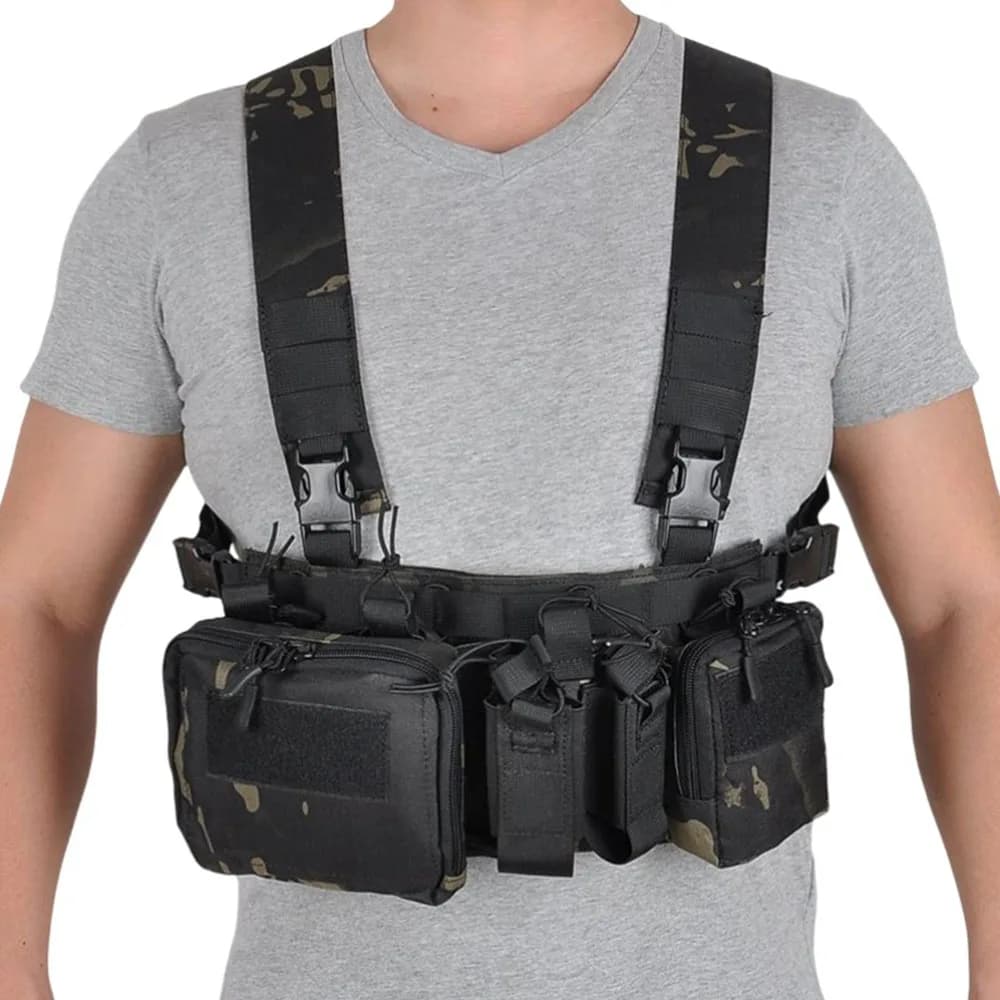 Gilet tactique poitrine avec sac intégré - Rig multifonction camouflage pour pêche et camping outdoor