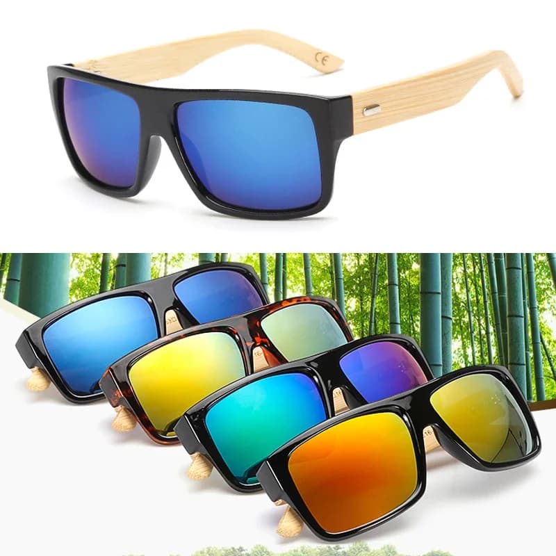 Lunettes de pêche en bambou rétro - Monture bois miroir - Hommes femmes UV400