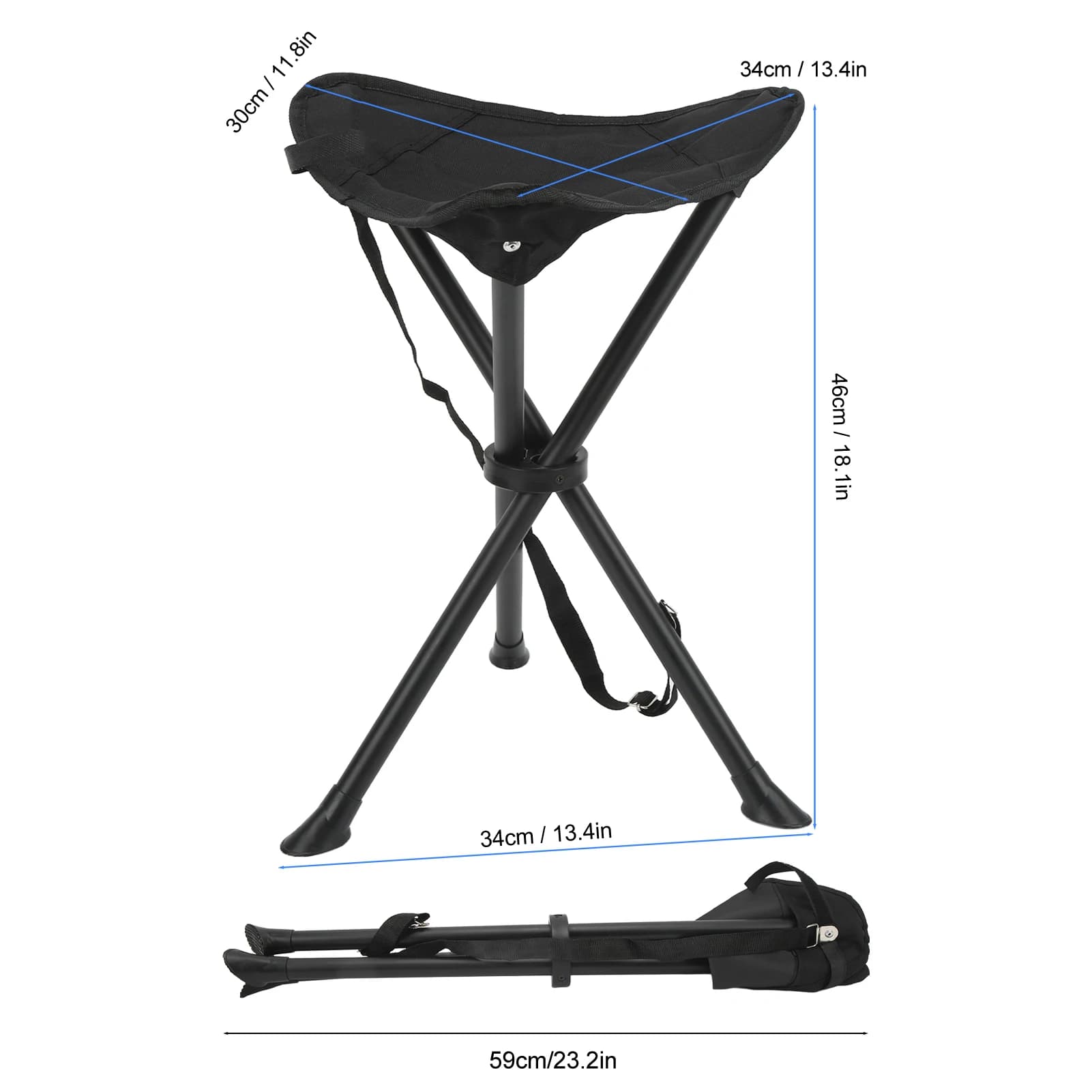 Tabouret trépied pliant 200kg charge antidérapant stable portable pêche camping pique-nique