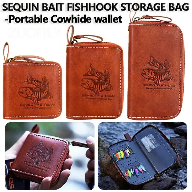 Portefeuille cuir vachette pour leurres de pêche à la mouche - Séchage et rangement streamers