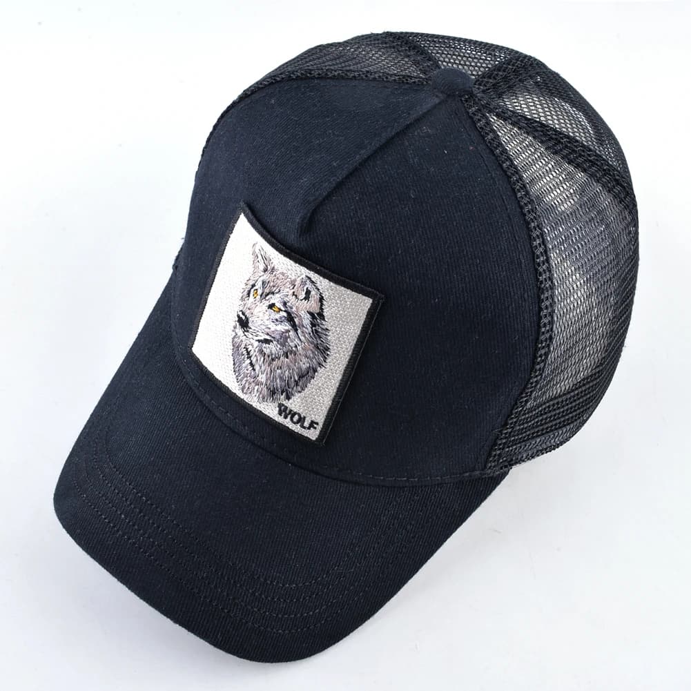 Casquette baseball loup brodé snapback pêche outdoor respirante visière unisexe fashion