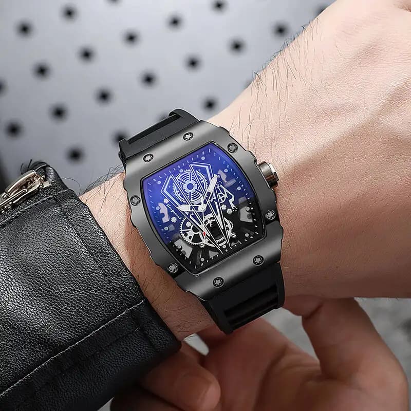 Montre homme sport luxe grand cadran quartz bracelet silicone noir vert militaire chronographe étanche