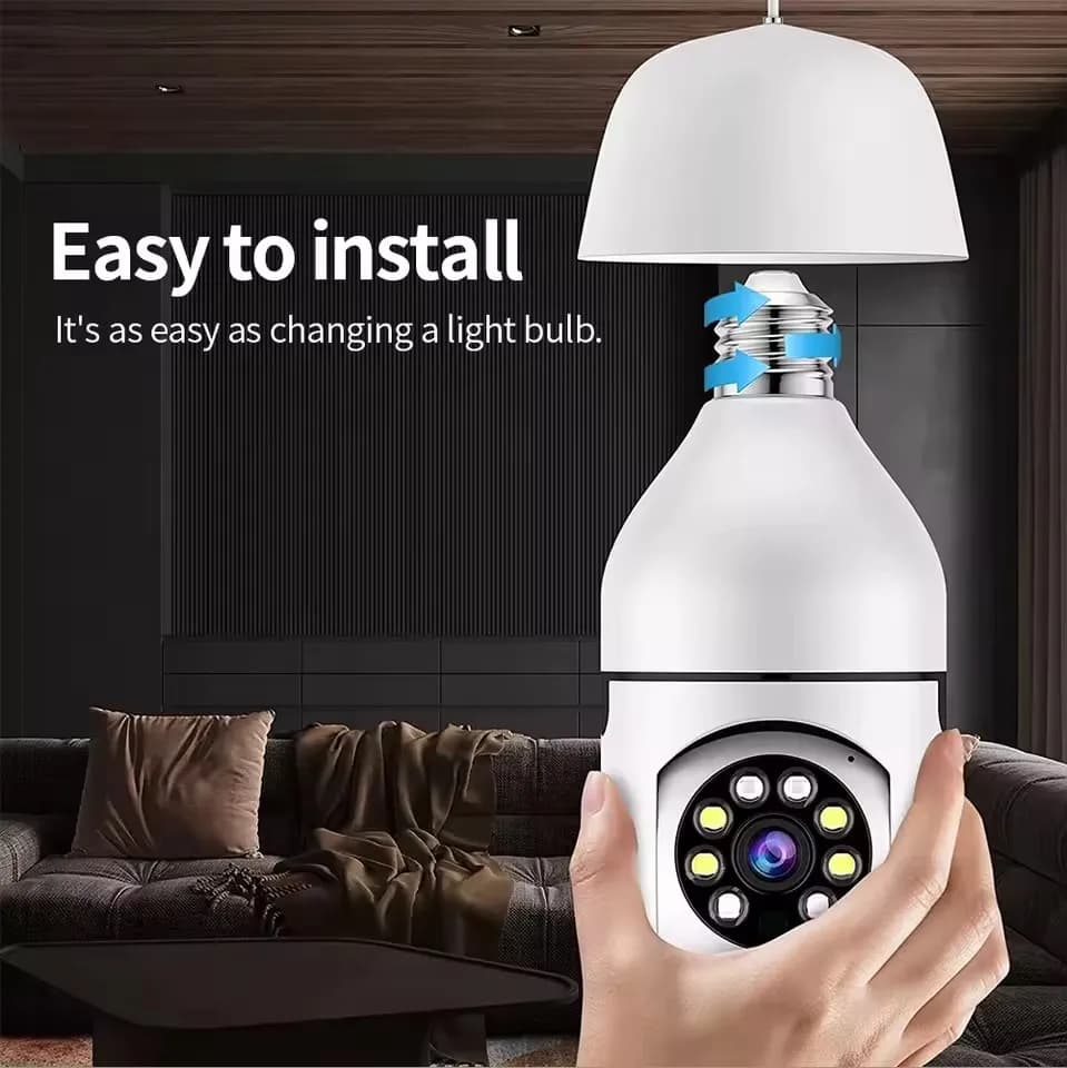 Caméra surveillance intérieure E27 mini WiFi suivi automatique zoom pour sécurité local pêche