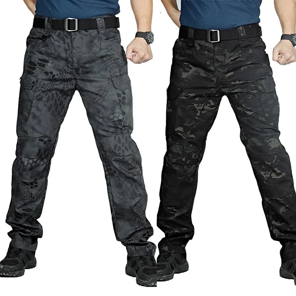 Pantalon cargo camouflage noir homme - Multi-poches séchage rapide pêche randonnée