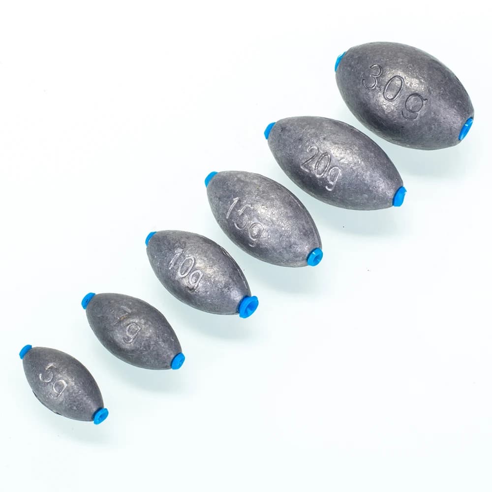 10 plombs olive pour pêche au lancer - Poids de 5g à 30g avec noyau plastique pour distance et précision