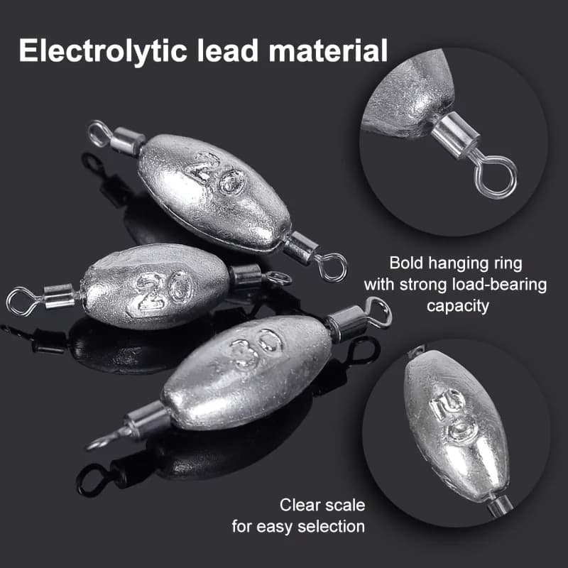 Plombs de pêche olive avec double émerillon - Poids coulissant pour pêche au lancer et trolling