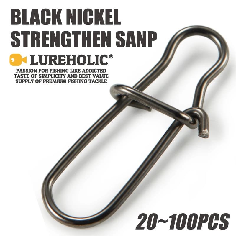 Snap rapide renforcé LUREHOLIC noir nickel SUS304 pour leurres durs et souples pêche 20-100 pièces tailles variées