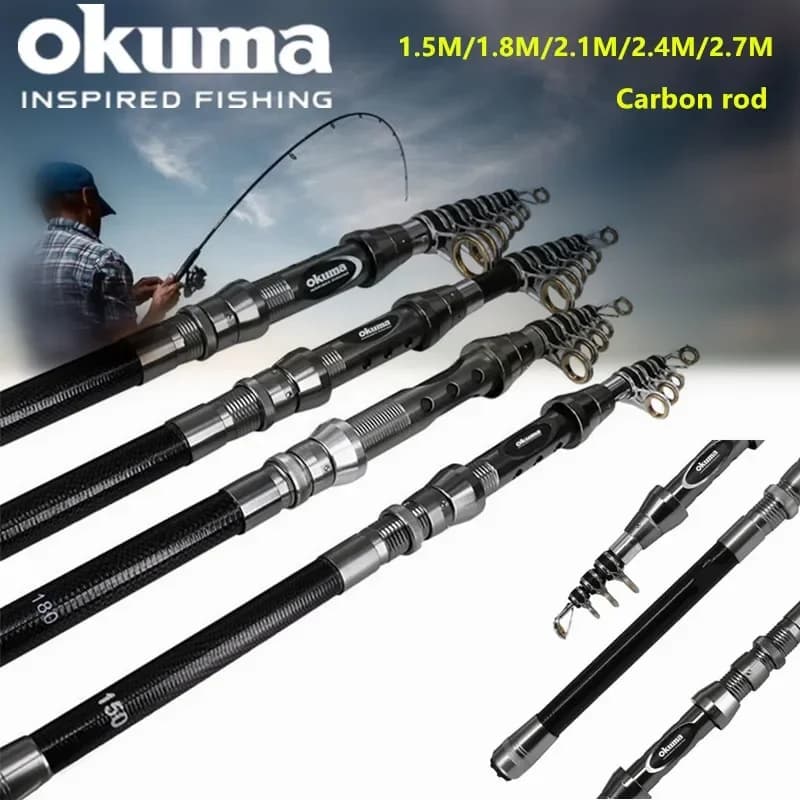 Canne spinning OKUMA New Carbon Rock 1.5-2.7m avec anneaux céramique, pour pêche rocheuse et mer