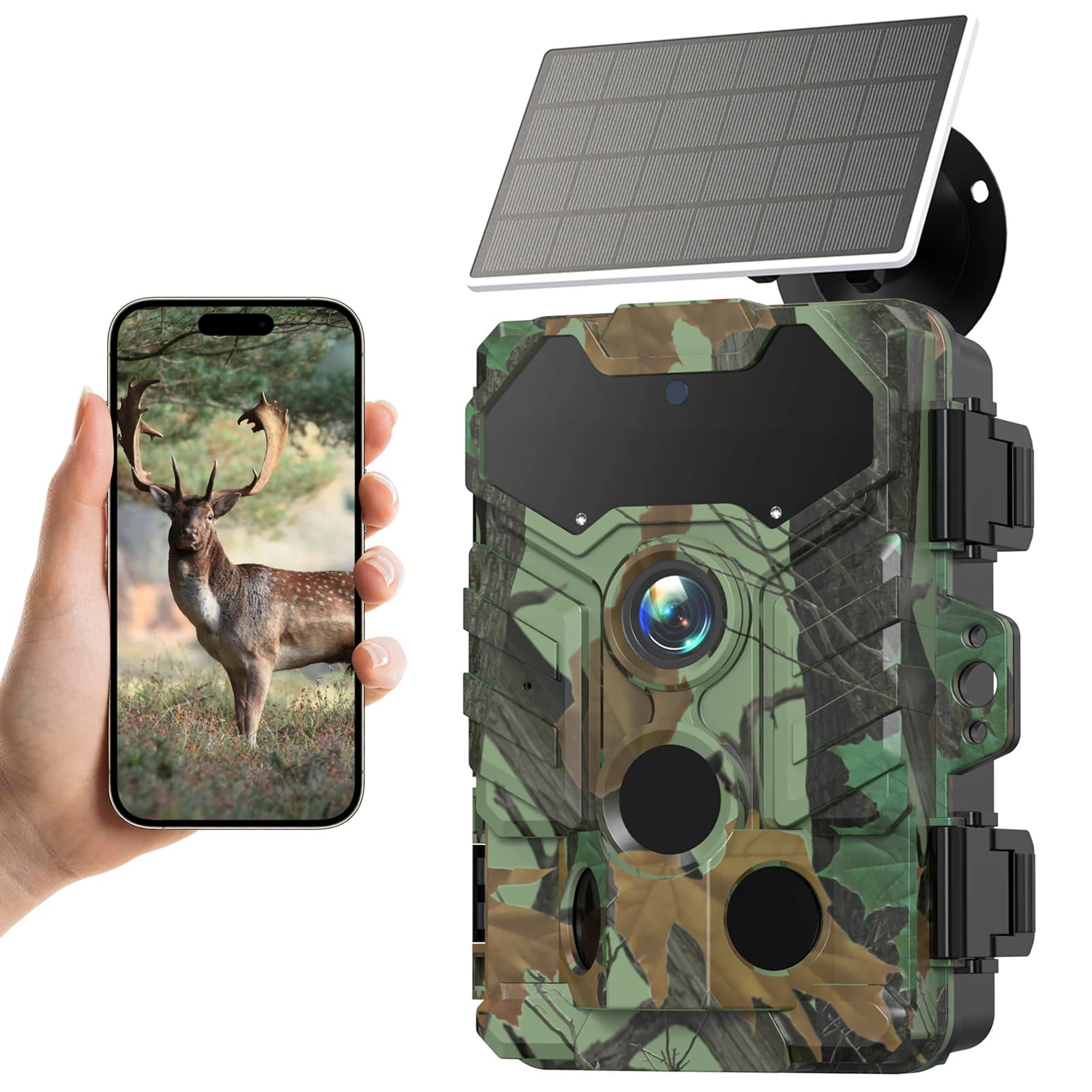 Caméra solaire sans fil WiFi 32MP vision nocturne IR - IP66 étanche pour chasse faune connectée