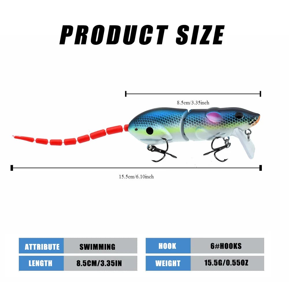 Leurre souris 15.5cm flottant pour brochet et perche - Appât plastique rat swimbait pêche