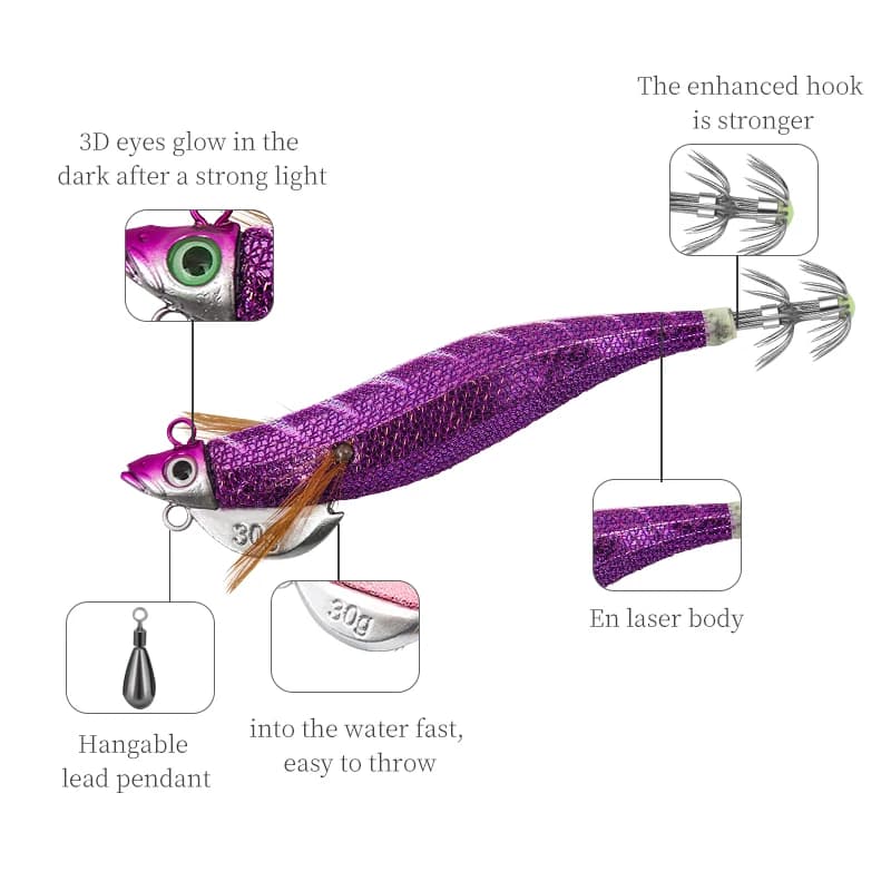 Leurre japonais SQUID KING 30g/25g pour pêche au calmar et poulpe - jig head qualité professionnelle