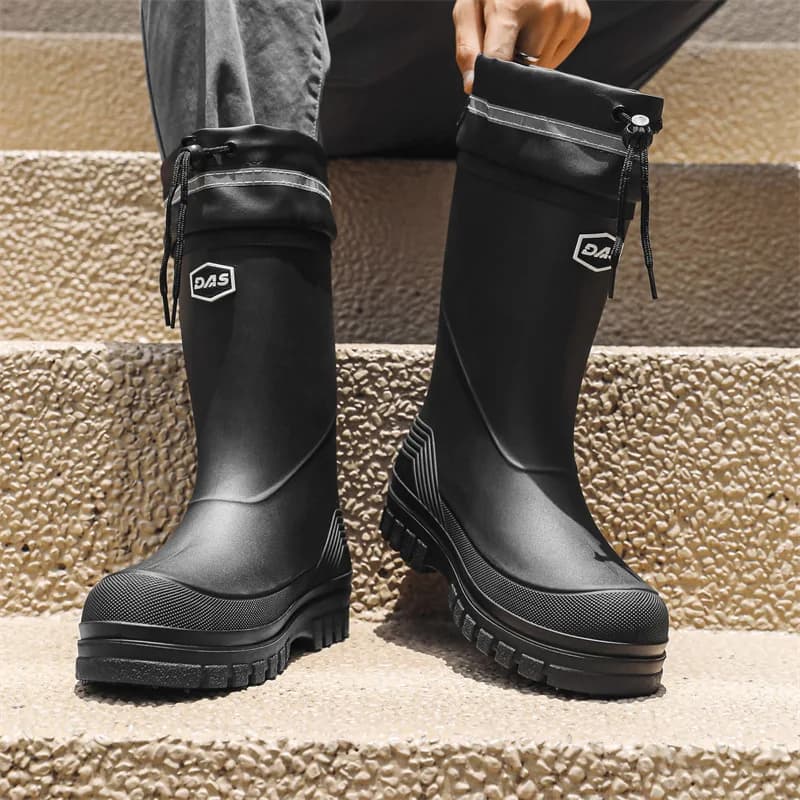 Bottes de pluie homme mi-mollet style allemand semelle épaisse pour pêche décontractée