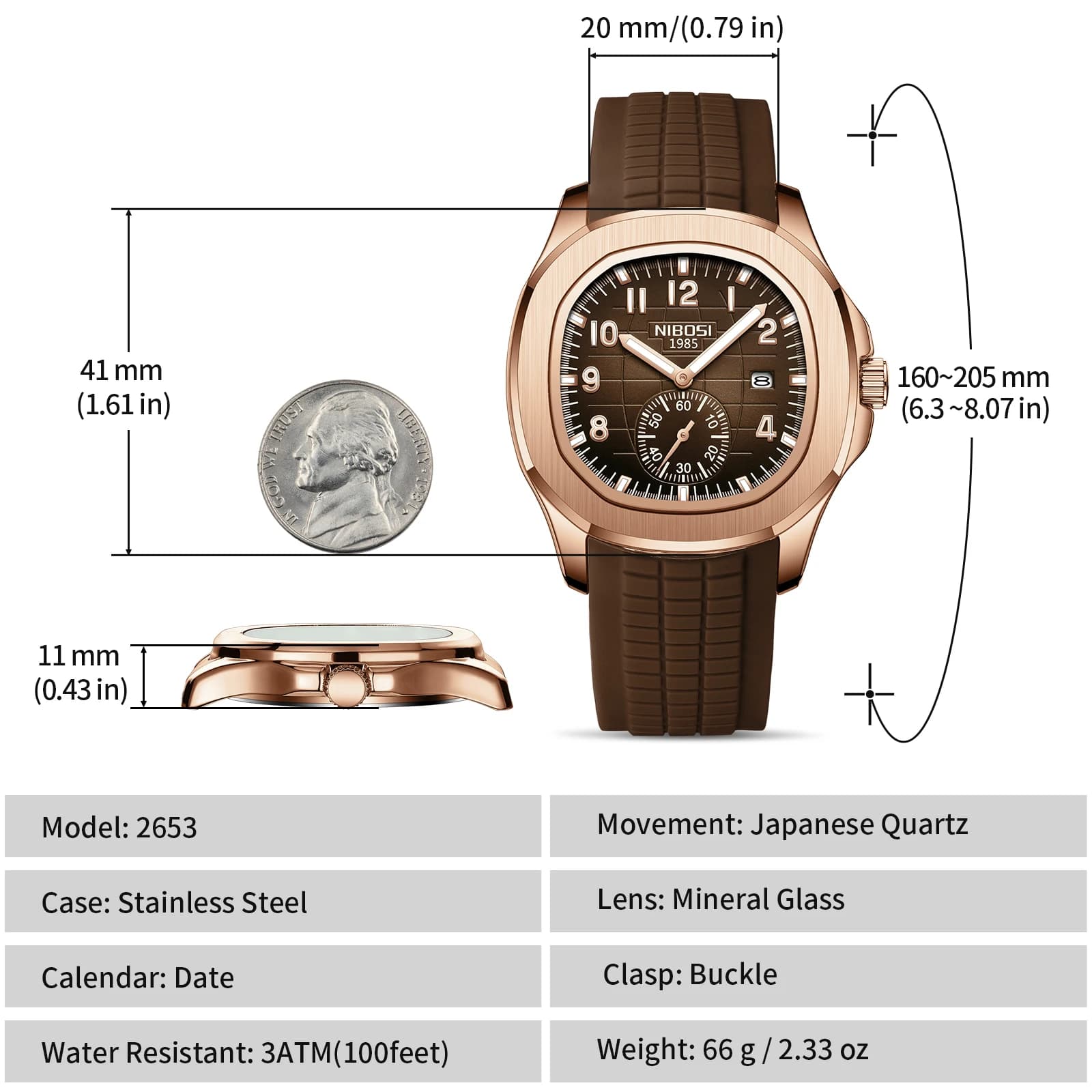 Montre homme NIBOSI luxe étanche 30ATM acier inoxydable carrée quartz date lumineuse reloj hombre
