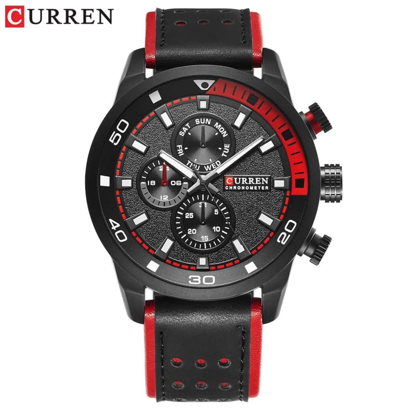 Montre Homme CURREN 8250 Étanche Cuir Respirant - Montre Casual Trois Aiguilles pour Affaires