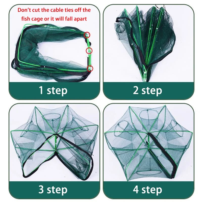 Piège pêche nylon pliable cage écrevisses - filet capture crabes crevettes 6/8/10/12 trous
