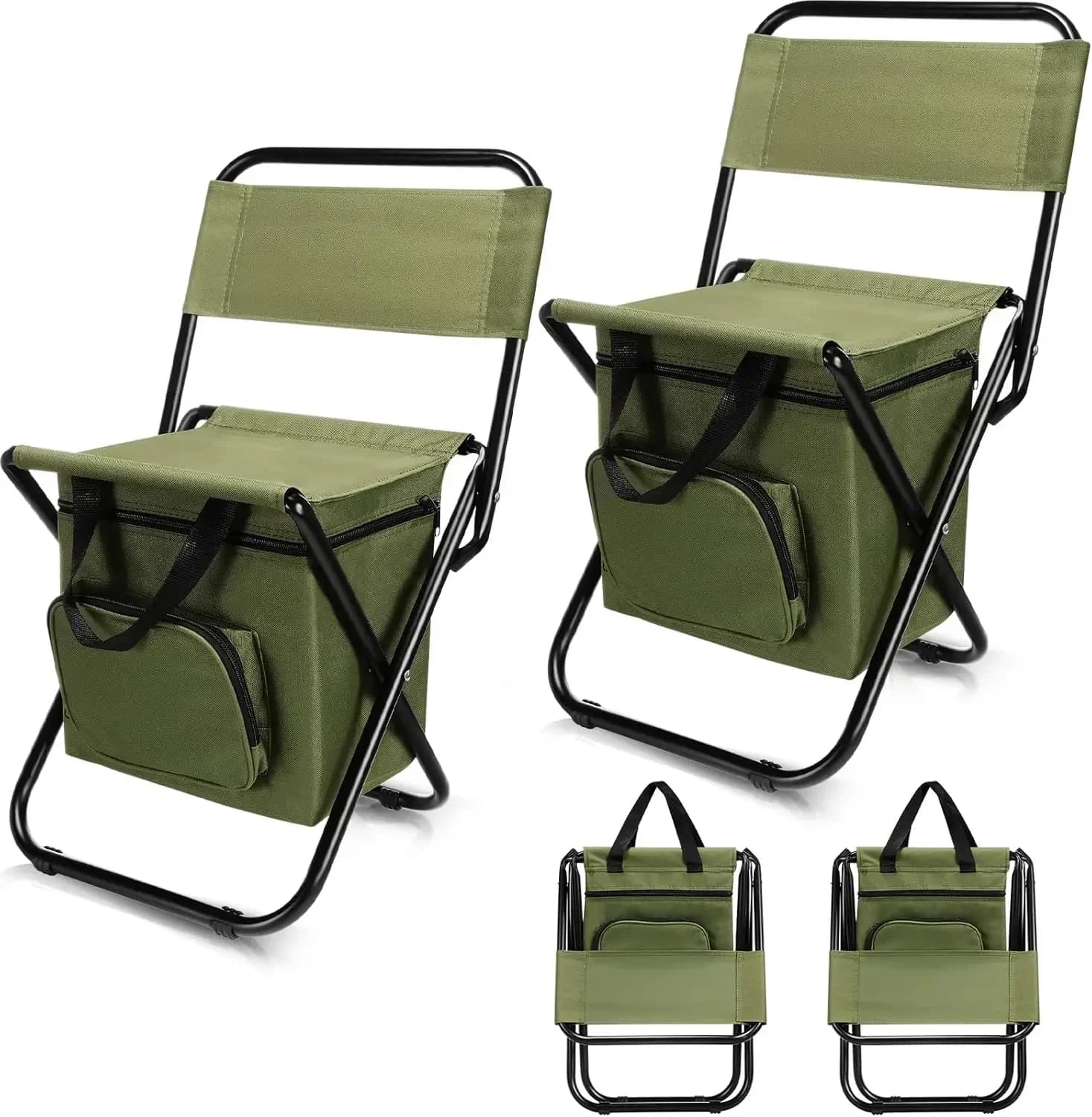 Chaise pêche pliante avec glacière et dossier - Siège camping plage léger portable avec rangement frais