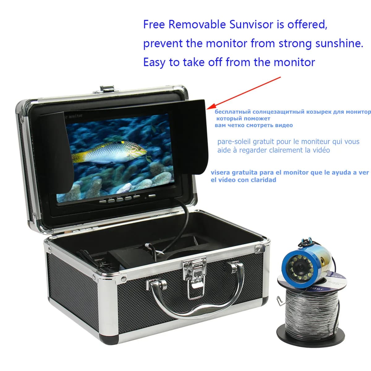 Caméra sous-marine HD 7 pouces 1000TVL pour pêcheur - Écran moniteur avec LED blanches et gros flotteur