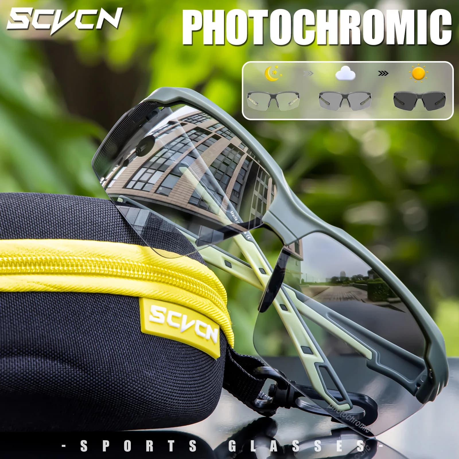 Lunettes de vélo photochromiques SCVCN pour pêche - Protection UV400, anti-choc, idéales running et airsoft