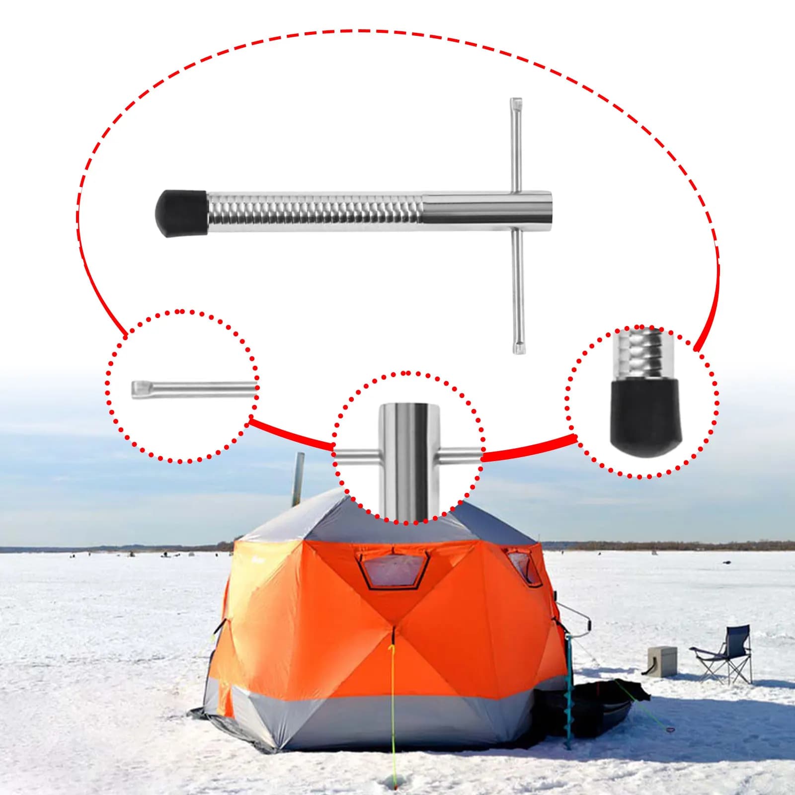 Ice Screw Tent Spiral Peg Drill Ice Snow Camping Fishing Drilling Tool